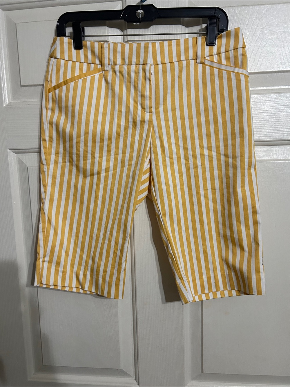 Women's Yellow & White Striped Bermudas - Lightweight Summer Shorts